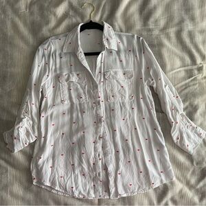 White long sleeve Shirt with Red kisses
